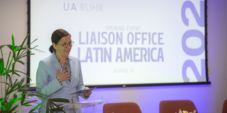 Prof. Dr. Barbara Albert bei der Eröffnungsfeier des UA Ruhr Verbindungsbüros Lateinamerika